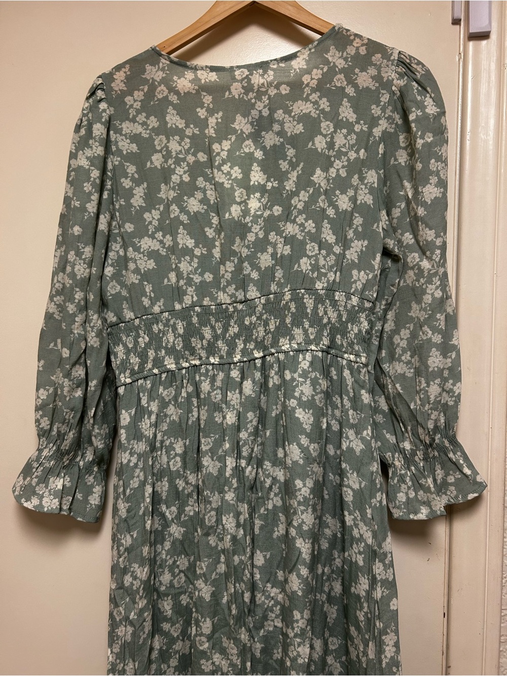 Women’s Sage Green Floral Smocked Waist Dress by “by the river” - Picture 4 of 5
